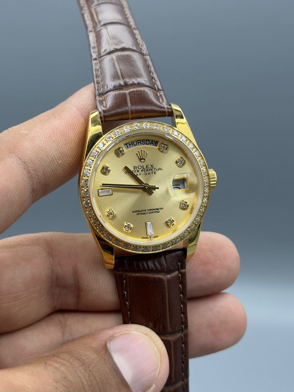 36 MM Day-Date | Golden Case | Brown Strap
