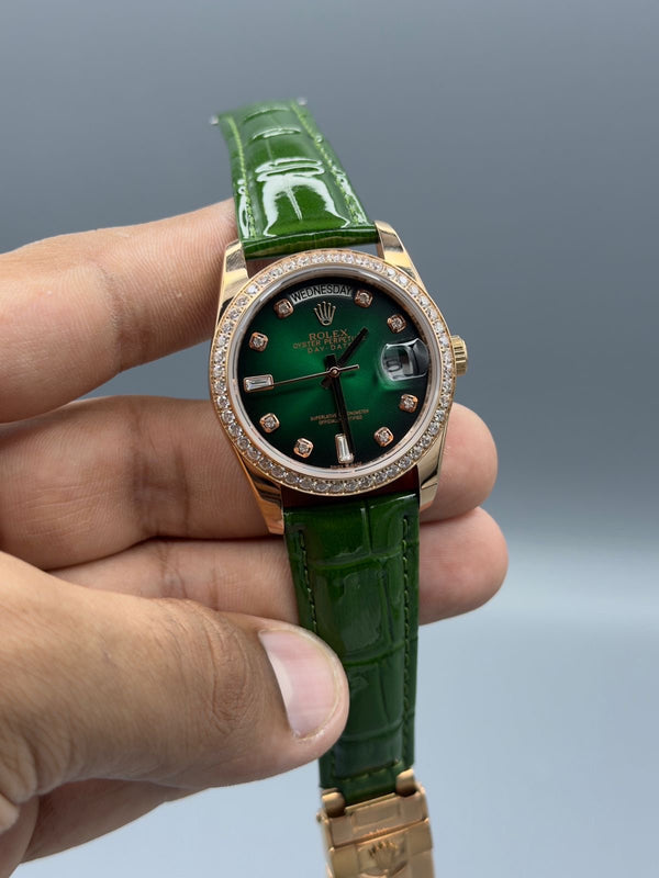 36 MM Day-Date | Rose-Gold Case | Green Strap