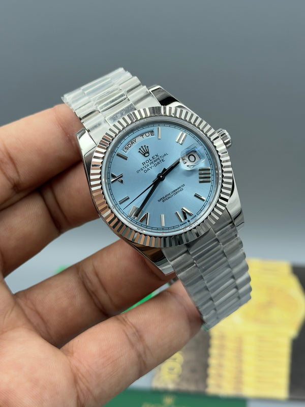 Daydate | Ice blue  dail |Silver chain |Automatic