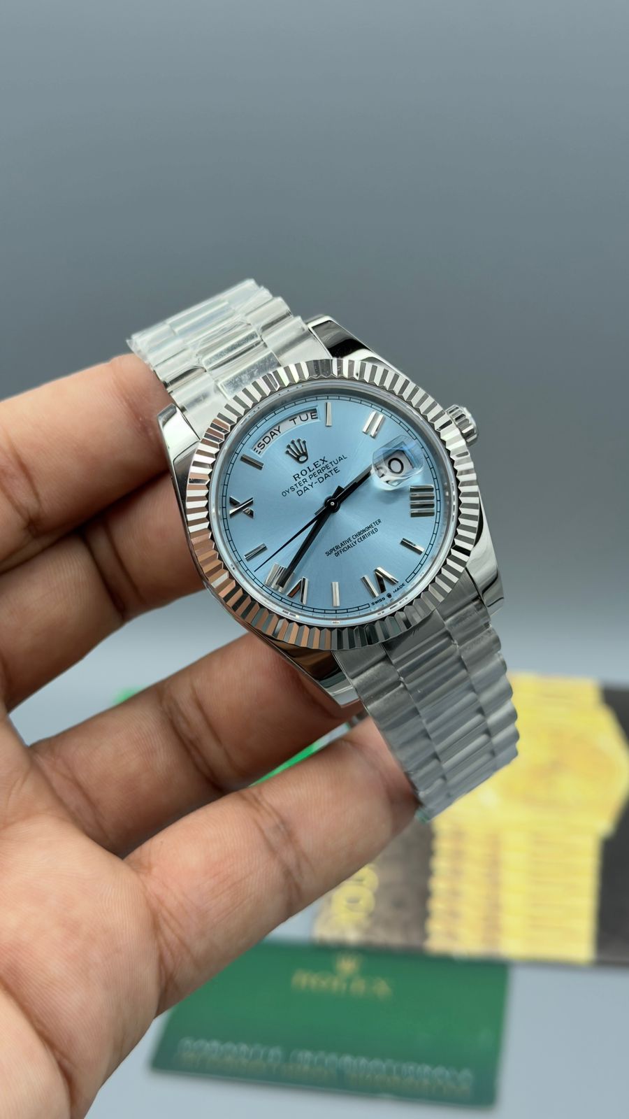 Daydate | Ice blue  dail |Silver chain |Automatic